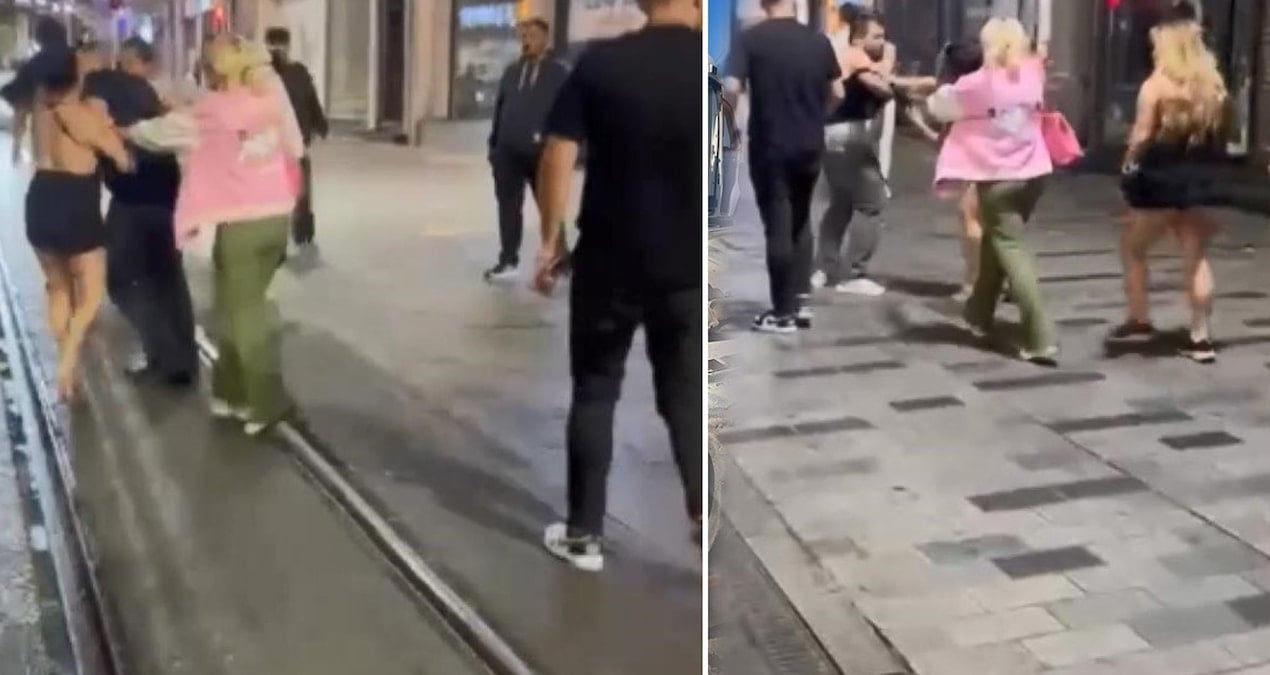 taksimde laf attin dayagi iki kadin bir erkegi evire cevire dovdu VR3jkhPC