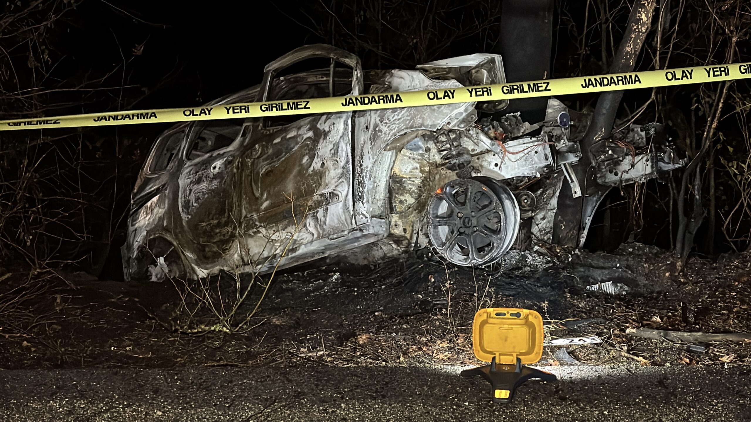 Ağaca çarpan aracın sürücüsü yanarak öldü